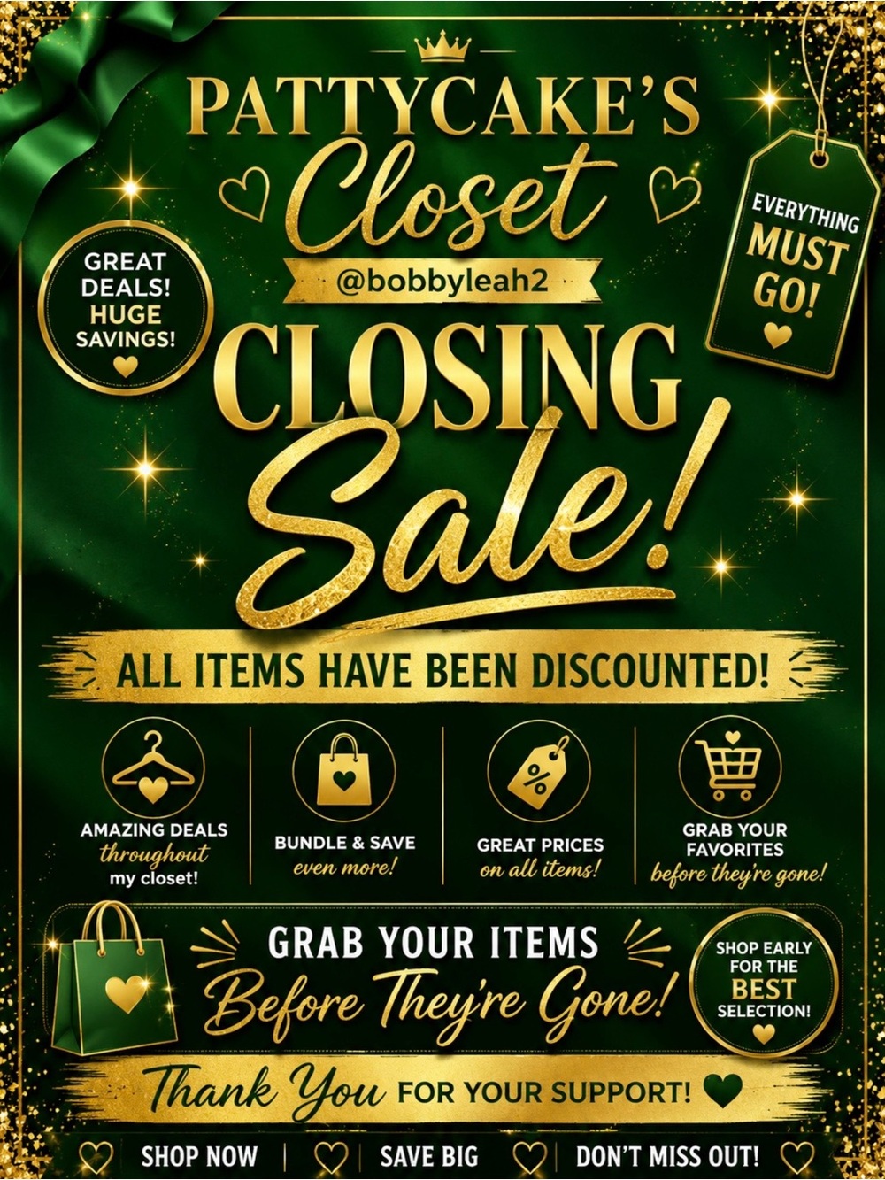 Pattycake's Closet Closing Sale Poster - Green & Gold